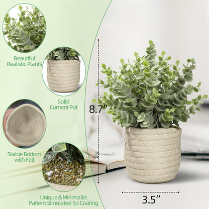 Hopewood Faux Plants, Fake Plants Eucalyptus Potted for Home Office Desk, Artificial Eucalyptus with a Weave Basket for Indoor Greenery Tabletop