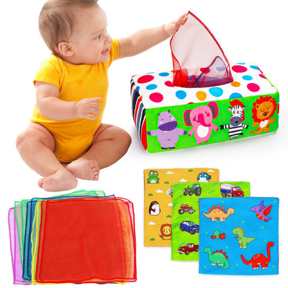 Thremhoo Baby Toys 3 4 5 6 7 8 9 12 Month Old Montessori Tissue Box Toys for Babies Infants 0-6 6-12 Months Sensory Educational Crinkle Toy Developmental Gift for 1 2 Year Old Boys Girls Toddlers