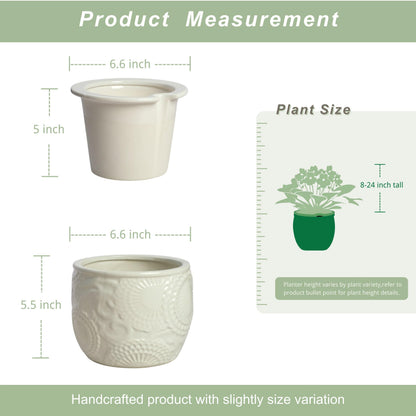 HERDUK 6.5” Ceramic Self Watering African Violet Planter with Embossed Floral Design – Durable Indoor Plant Pot for Orchids, Succulents, and Houseplants