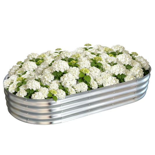 Vivagarden Galvanized Raised Garden Bed Outdoor, Large Raised Bed for Gardening, 6x3x1ft Oval Metal Planter Box for Vegetables, Fruits, Flowers, Silver