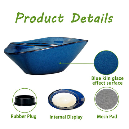 EPFamily Bonsai Pot - 18 Inch Ceramic Planter for Indoor Outdoor Plants Bonsai Tree Pot Modern Large Succulent Planter Decorative Plant Pot with Drainage Hole Blue