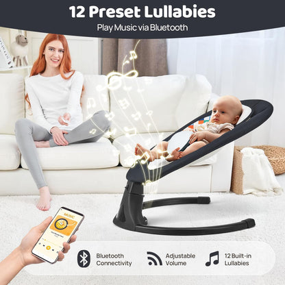 Baby Swing for Infants, Modern Infant Swings with Bluetooth & Remote Control, 5 Speed Motions, 12 Soothing Sounds, Portable for Newborns (Max 20 lbs Black)