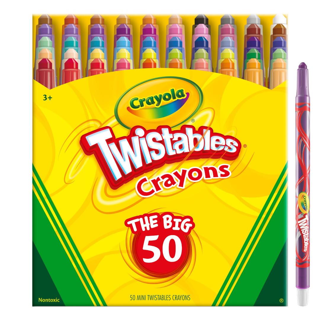 Crayola Mini Twistables Crayons for Kids (50ct), Back to School Supplies, No Peel Crayons for Coloring Books, Gift for Toddlers & Kids, Arts & Crafts, 3+