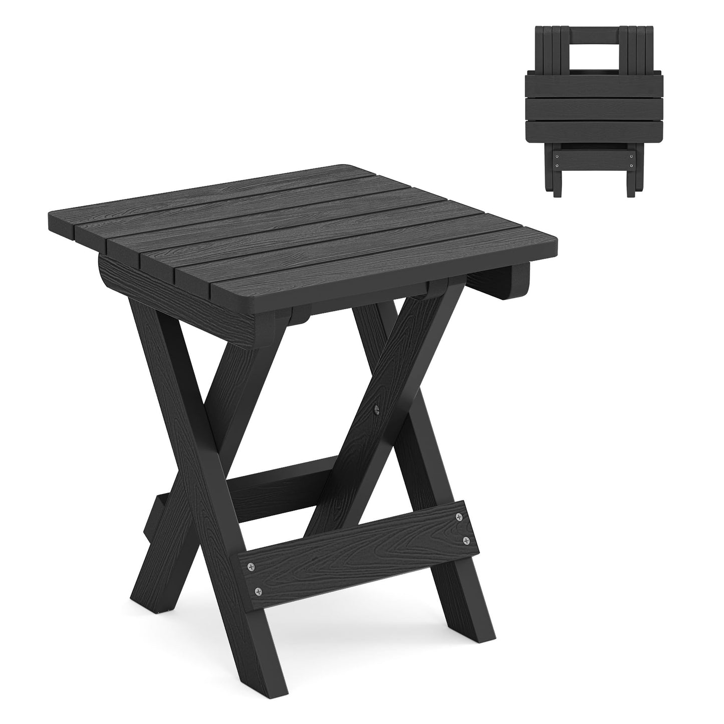 LUE BONA Small Outdoor Folding Side Table, HDPS Outside End Table for Patio, Porch, Deck, Pool, 14 Inch Height, Black