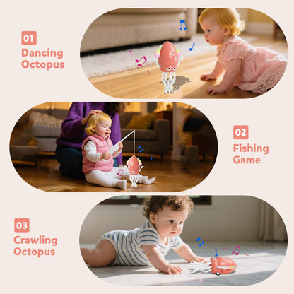 Hirger Dancing Squid Baby Girl Toys, Crawling Octopus Infant Toy for Tummy Time, Sensory Toy for 3-6-12-18 Months Babies & Toddlers 1-2-3, Musical Birthday Gift