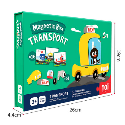 Toi Kids Magnet Toys Magnetic Jigsaw Puzzle Boxes with Game Board for Kids Ages 3-8, Portable Travel Game, Transport