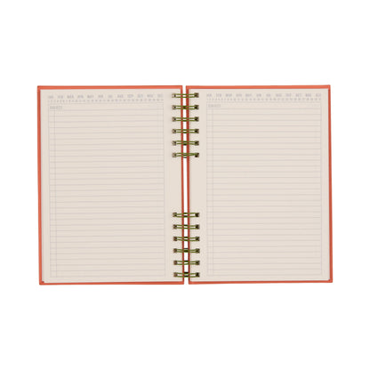 DesignWorks Ink Standard Issue Notebook No. 12, Undated Daily Planner & Writing Journal, 192 Lined Pages, Elastic Pen Holder, Small Spiral Notebook for Work & Journaling, 6 x 8.25 in, Army Green + Chili