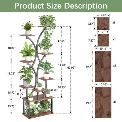 REFGY 65 inch Plant Stand Indoor with Grow Lights, 9 Tiered Metal Plant Stands Indoor, Tall Plant Shelf for Multiple Plants, for Living Room, Patio Balcony or Office (Rustic Brown)