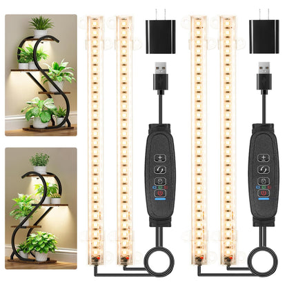 8.6'' Mini Two Strip Growing Lamp for Indoor Plants, 3000K Full Spectrum LED Grow Light Strips with Auto ON/Off 3/9/12H Timer & 10 Dimmable Levels for Green House Succulent (2 Head×2 Pack)