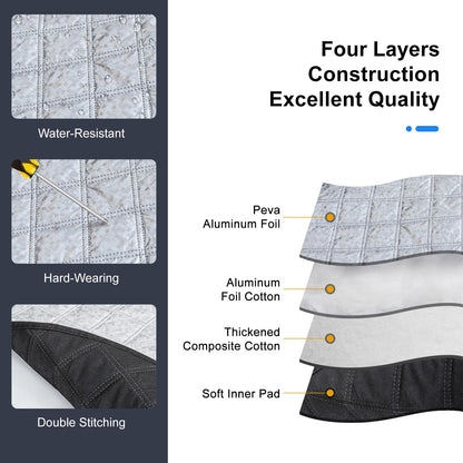 ICWEIMEI Car Windshield Snow Cover, 4-Layer Protection for Snow, Ice, Frost, Sunlight, Large Magnetic Car Windshield Cover with Side Mirror Protector Fit for Large Cars, SUV, Truck, Van in All Weather