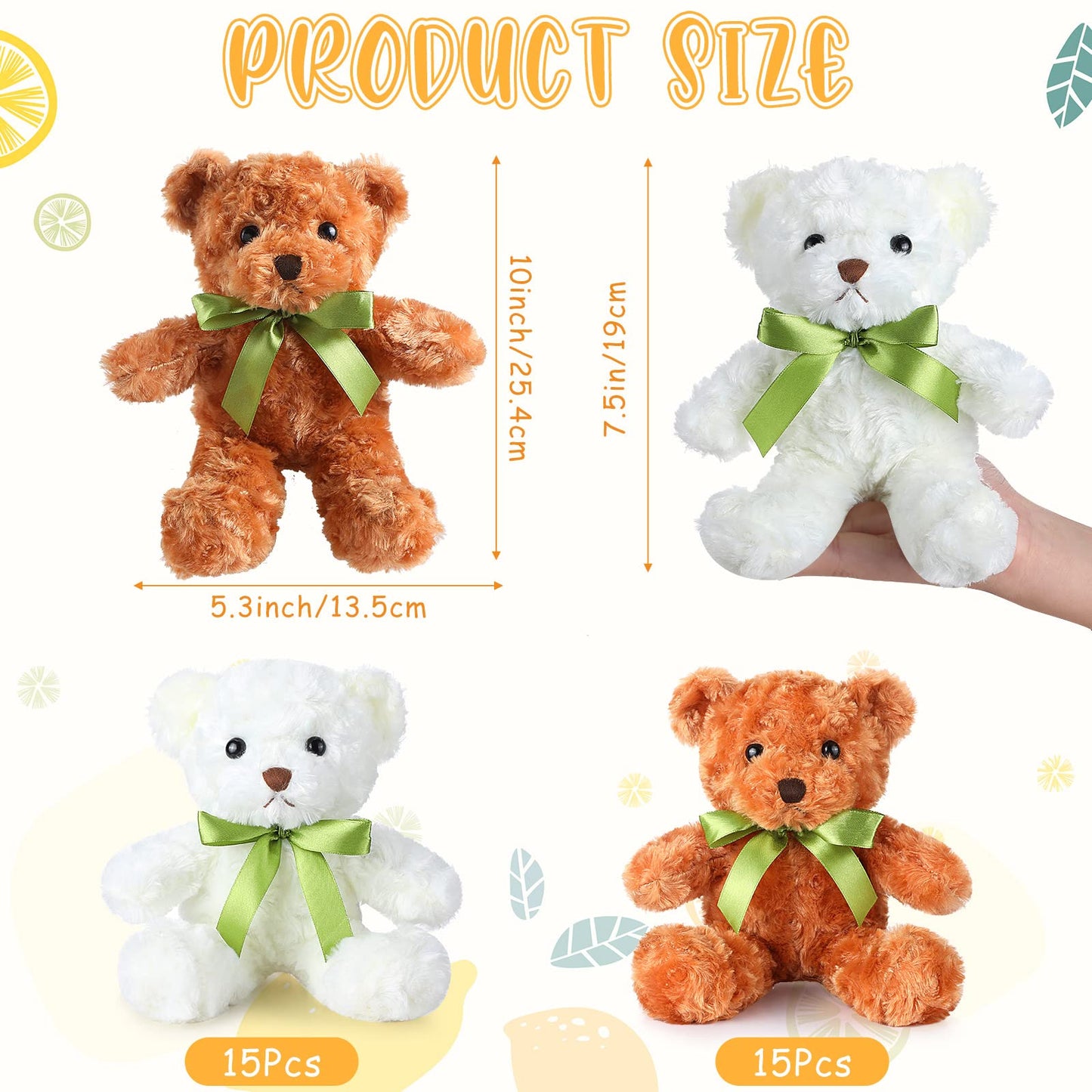 Hungdao 36 Pcs Plush Bears Bulk 10 Inch Bears with Bow Cute White and Light Brown Stuffed Animals Small Soft Plush Toys Gifts for Birthday Graduation Wedding Baby Shower Party Favors