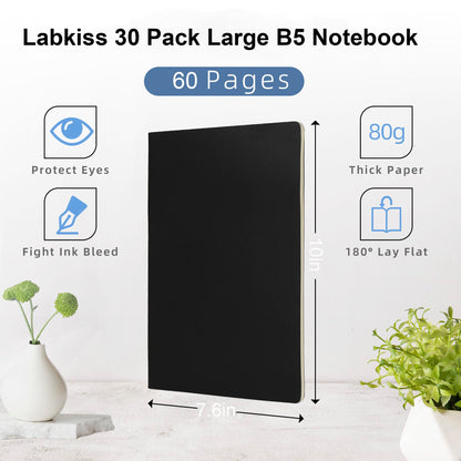 Labkiss 30 Pack Large B5 Blank Journal Notebook Bulk, Colorful Cover, B5 Size, 7.6x10 inch, 60 Pages, Unlined Thick Paper, Composition Note Pad Sketchbook Set for Student Traveler Business Office