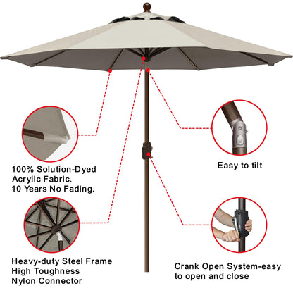 EliteShade USA 10-Year-Non-Fading 9Ft Market Patio Umbrella, UPF 50+ UV Protection Performance Sun Umbrella, Heavy Duty Commercial Grade Outdoor Table Umbrella with Crank & Tilt, Windproof Vented Top for Garden, Pool, Deck and Outdoor Playsets, Antique Be