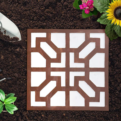 2 Pack Square Stepping Stones, 10” Cement Garden Path Stones in Moroccan Tile Design, Modern Geometric Outdoor Patio Decor, Weather-Resistant (Sahara Clay)