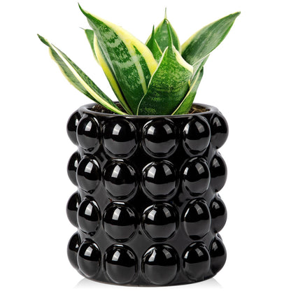 DILATATA 5 Inch Ceramic Planter Pot for Indoor Plants Without Drainage Hole Bubble Flower Planter Hobnail Plant Pot Garden Planter Black Succulent Plant Pot Utensil Holder