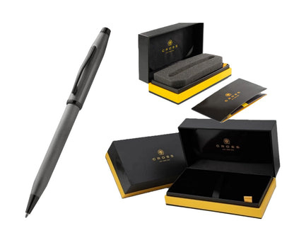 Cross A.T Century II Ballpoint Pen, Polished Slate Gray, Black Ink, Engraved Diamond Pattern, Swivel-Action in Luxury Gift Box