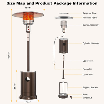 DIAMONDFORGE 50,000 BTU Patio Heater - Propane Patio Heater with Double-Layer Stainless Steel Burner, Round Table Design Space Heater, Outdoor Heaters with Wheels Used for Garden and Patio, Brown