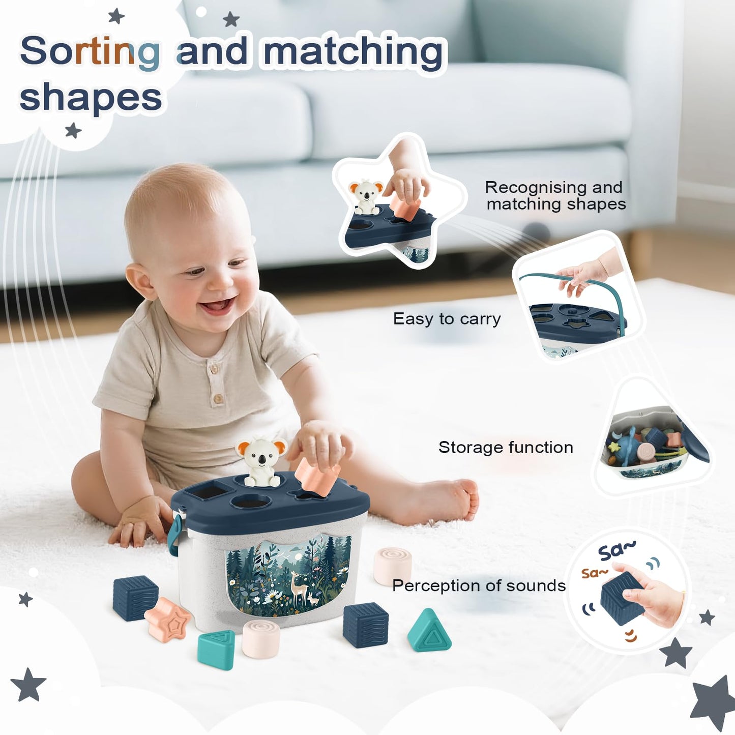 Montessori Toys for 6-12 Months, Baby Toys 6-12-18 Months with Baby Blocks Cup Toys, Pull String Toys, Shape Sorting Baby Development Toys for 6-24 Months Girls Boys Birthday Chiristmas Gifts