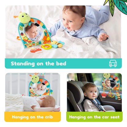 Koty Infant Car Seat Toy - Kick and Play Activity Center with Mirror, Teether and Crinkle Paper, Fun Travel Baby Toy for Rear Car Seat, Easier Drive with Newborns, Babies