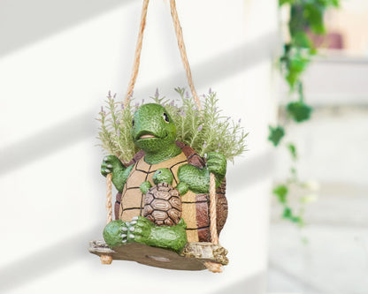Saysmile Swing Turtle Hanging Planters for Indoor Plants, Cute Small Succulent Pots with Drainage Hole, Unique Resin Plant Hangers Outdoor, Hanging Plant Holder for String of Pearls, Gift for Mom