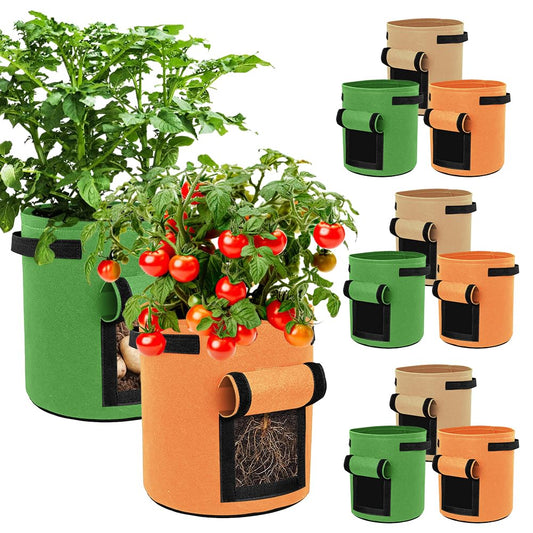 kuchisity 9 Pack 15 Gallon Potato Growing Bags, Colorful Garden Planting Bag with Handle and Harvest Window, Nonwoven Aeration Fabric Growing Bags with Flap for Tomatoes, Vegetables, and Fruits