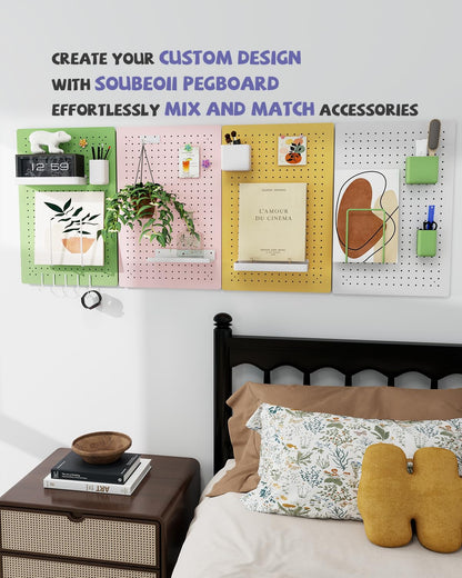 Soubeoii Metal Pegboard Kit — Carbon Steel Pegboards with 26 Accessories, Pegboard Wall Organizer for Home, Office, Study Room, Kitchen, Craft Room & Gaming Setup— 24″ × 16″ Green Peg Board