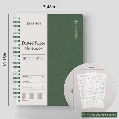 EMSHOI Dotted Journal Spiral Notebook 7.48" x 10.15" - 2 Pack 320 Pages 100gsm Thick Paper, B5 Dot Grid Notebook, Plastic Hardcover Journals for Writing Drawing Women Men Work School Supplies