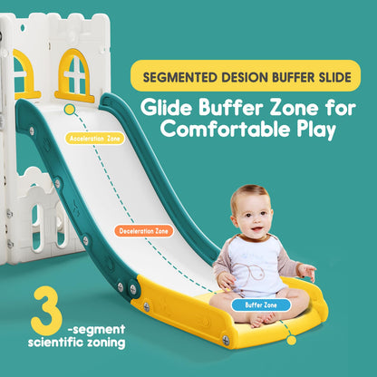 Toddler Slide for Kids with Climber Basketball Hoop, Storage Space, Telescope Kids Indoor Slide Baby Slide for Outdoor Play Upgraded Toddler Indoor Playground with Wider and Longer Slideway Upgraded