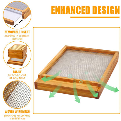 MayBee 8 Frame Screened Bottom Board Beehive Dipped in Original Beeswax, Bee Hives Kit Includes 1 Deep Box & 1 Medium Hive Box with Beehive Frames and Wax Coated Foundations