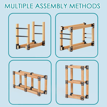 Eibikdi Firewood Rack Outdoor, Adjustable Length Wood Storage Brackets Kit, Log Stacking Stand Holder for Outdoor Indoor Fireplace, Wood Burning Fire Pits, Black, Set of 2