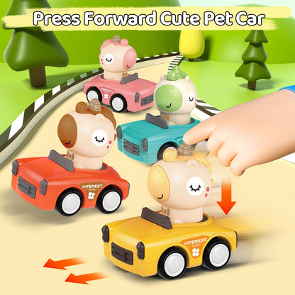 SUPVIB Press to Go Friction Inertia Car, Animal Toddler Toy Cars 1-3, Infant 6-9-12-18 Month Play Figure Vehicle Set, 1st Birthday Gift for 1-2 Year Old Boy Girl