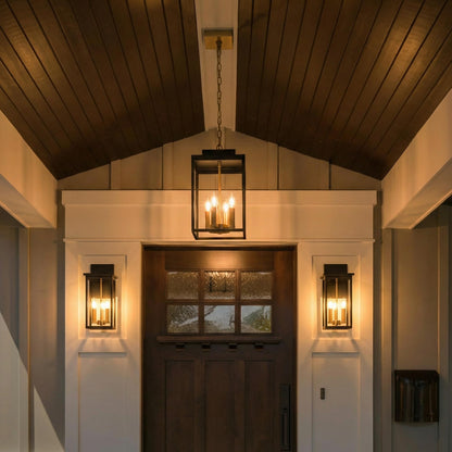 MELUCEE 3-Light Black Outdoor Wall Light Fixture, 16.5" Large Exterior Porch Light Wall Mount Farmhouse Outside Lantern Lights with Clear Glass for House, Patio, Front Door, Porch, Garage