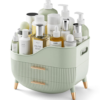 Pajiriona Makeup Organizer with Drawers, Green Skincare Organizer for Vanity, Storage Box with Handle, Large Cosmetic Display Case for Dresser, Bathroom Countertop