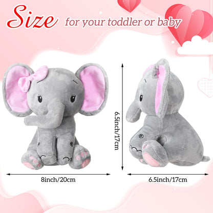 HyDren 12 6 Pieces Elephant Stuffed Animals 8 Inch Big Ear Stuffed Elephant Animal Plush Toy Gift for Baby Shower Boys Girl, Woodland Nursery Bed Decor Birthday Party Supplies (Pink)