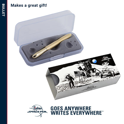 Fisher Space Pen Brass Alloy Bullet Pen, Pressurized Ballpoint Pen, Compact Pocket Size, Writes Upside Down and in Extreme Temperatures, Smooth Black Ink, Medium Point, Gift Box, Made in the USA