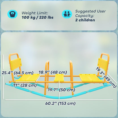 Qaba Teeter Totter Seesaw for Kids, 2 in 1 Metal Rocking Seesaw for Toddlers Age 3-8, 2 Seater Playground Equipment with Easy-Grip Handles for Backyard Indoor Outdoor, Yellow