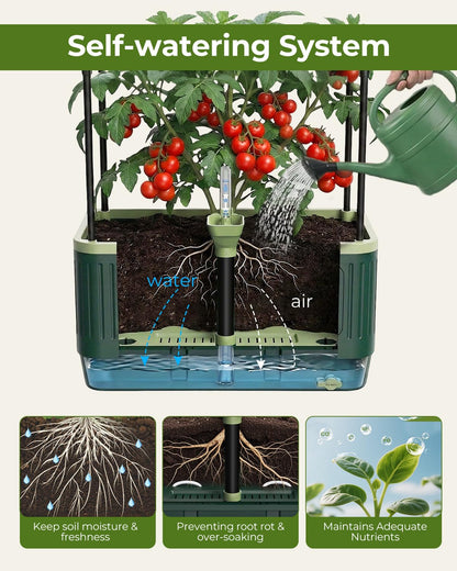 Tomato Planter with Trellis, Self Watering Planter Box with Trellis, Vertical Raised Garden Bed Planter for Climbing Vegetables Indoor Outdoor Patio