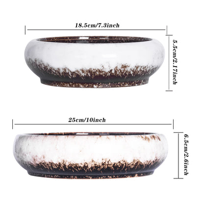 ARTKETTY Succulent Pots with Drainage, Large Succulent Planter with Stand and Saucer Shallow Bonsai Pots Ceramic Cactus Flower Planter Pot for Indoor Plants (7.3 and 10'')