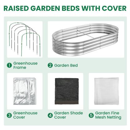 Raised Garden Bed with Greenhouse Frame and 3 Covers, 6x3x1 FT Garden Planting Box, Galvanized Metal Oval Tall Planter Box for Outdoor Gardening, Large Planting Space for Vegetables, Flowers