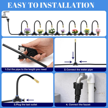 GOTGELIF 100FT Drip Irrigation Kit, with 25Pcs 360° Adjustable Nozzles, 5/16" Tubing, 30 T-connectors, Water-Saving System, Garden Watering Sprinkler for Greenhouse, Vegetable,Potted Plants, Lawn