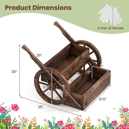 Giantex Wooden Wagon Planter Box, Rustic Garden Planter with Wheels, Handles & Drainage Holes for Flowers Herbs Vegetables, Indoor Outdoor Decorative Flower Cart for Patio Balcony (1)