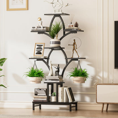NEHAJUNXI Plant Stand Indoor with 4 Grow Lights - 63" Tall Plant Shelf- 8 Tiered Corner Plant Flower Stands Display Shelves for Home, Patio (Black)