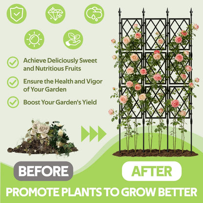 Jesosia Garden Trellis for Climbing Plants Outdoor - 65" PE-Coated Metal Pipes & Plastic Grids Rose Wall Trellis Frame - Sturdy Privacy Screen Plant Support Fence for Flowers Vines Vegetables