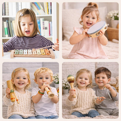 Baby Musical Instruments Set - Montessori Wooden Baby Musical Toys, Toddler Percussion Instruments Xylophone Maracas Tambourine for Toddlers 1-3, 1 2 3 Year Old Girls Boys Birthday Music Toys Gifts