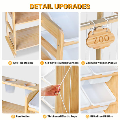 Yazzropt 81" Large Toy Storage Organizer with Bins Shelves & Stuffed Animal Storage for Kids Wood Toddler Playroom Organization with Bookshelf Toys Box Wooden Organizers for Kids Room Nursery Bedroom