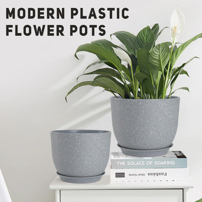 YNNICO Plant Pots 10/9/8/7.5/7 inch Flower Pots with Multi Mesh Drainage Holes, Planters for Indoor Outdoor Garden Plants and Flowers. (Gray)