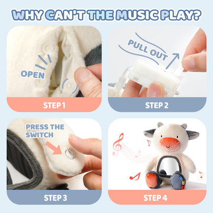 Koty Musical Tummy Time Toy,Baby Mirror Toy 3 Years Old, Infant Sensory Toy with Crinkle Sounds, Textures, Mirror & Melody Music Box for Tummy Time and Self-Discovery (White Cow)