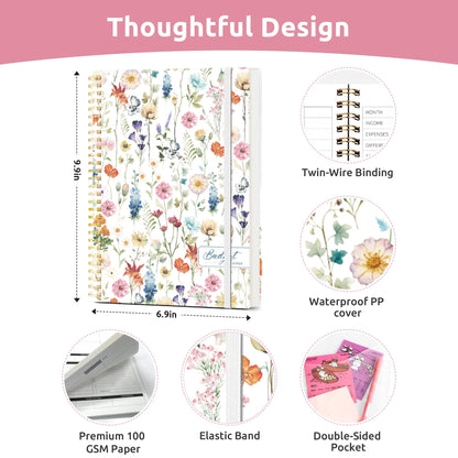 Aesthetic Budget Planner - Monthly Finance Planner with Expense Tracker, Undated Bill Organizer, Budget Notebook to Manage Your Finances, Account Budget Book - Wildflowers