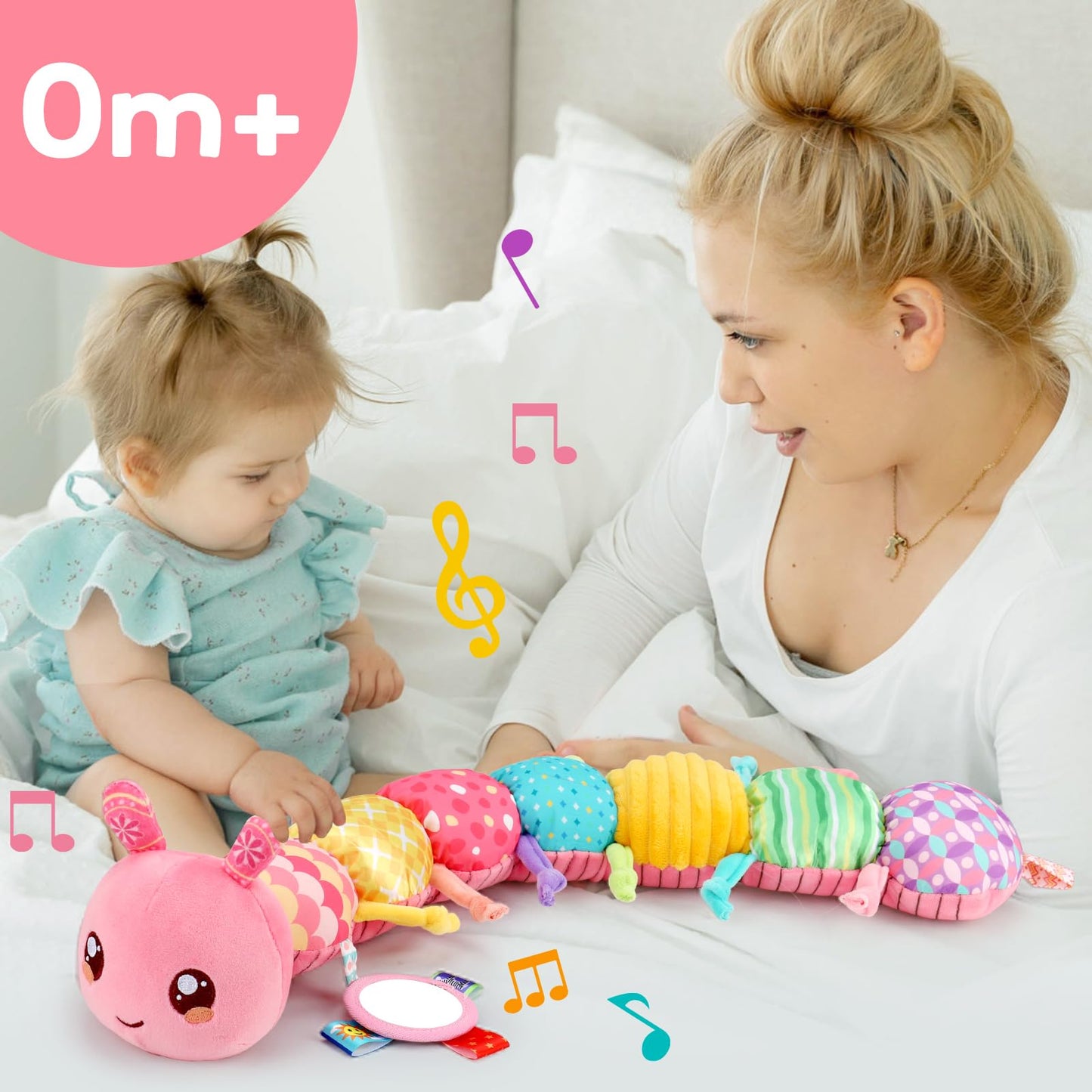 Baby Girls Toys 0-6 Month Music Animal Stuffed Caterpillar Toy for Infant 0-3 3-6 Months Mirror Crinkle Rattle Tummy Time Sensory Toys for 3 4 5 6-12 Month Old Newborn Baby Shower Easter Gifts