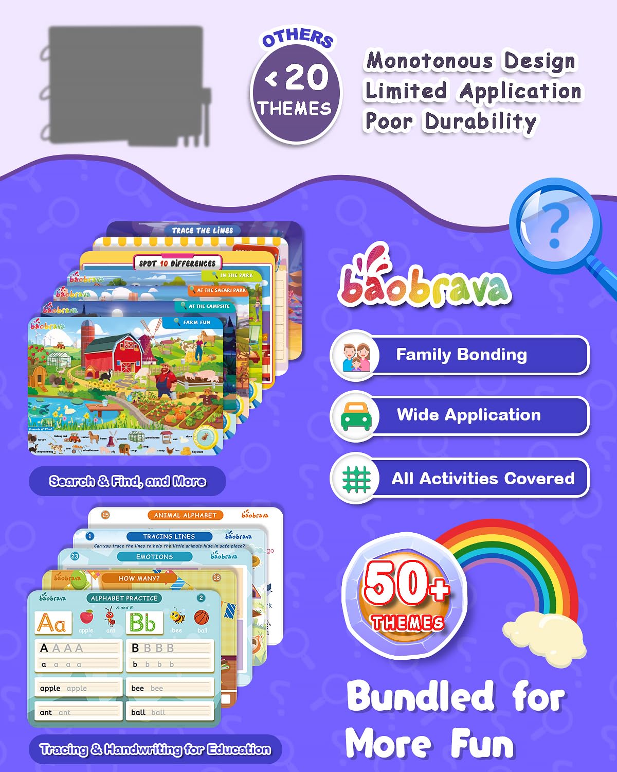 Baobrava Search and Find Book and Handwriting Practice Books Set, More Than 50+ Preschool Learning Activities for Toddler and Kids 3-8, Travel Games for Road Trip Car Airplane